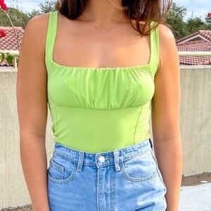 NWT Day Dream Lime Green Stretch Crop Tank Top Ruched Bust Boutique size S, L